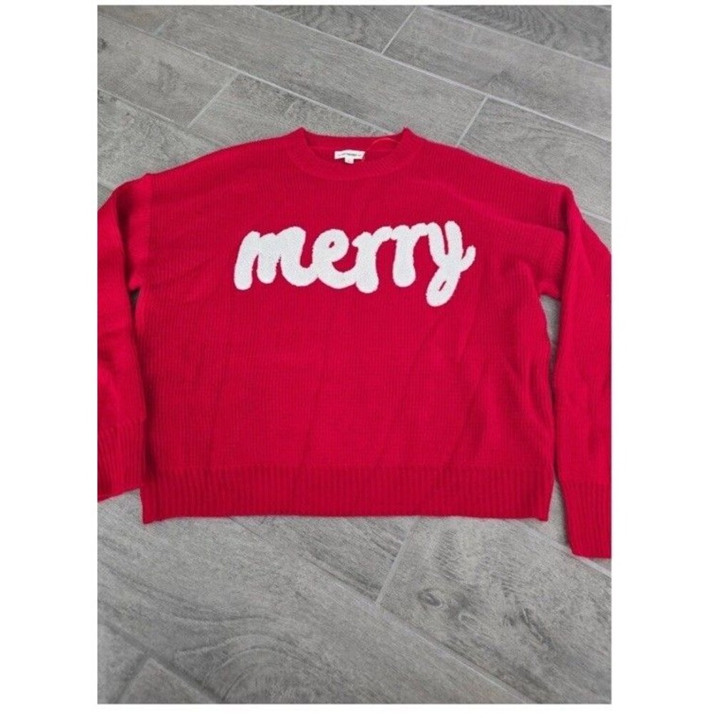 ee:some Women's Red Merry Christmas Holiday Knit Sweater Sz Med/Large Festive